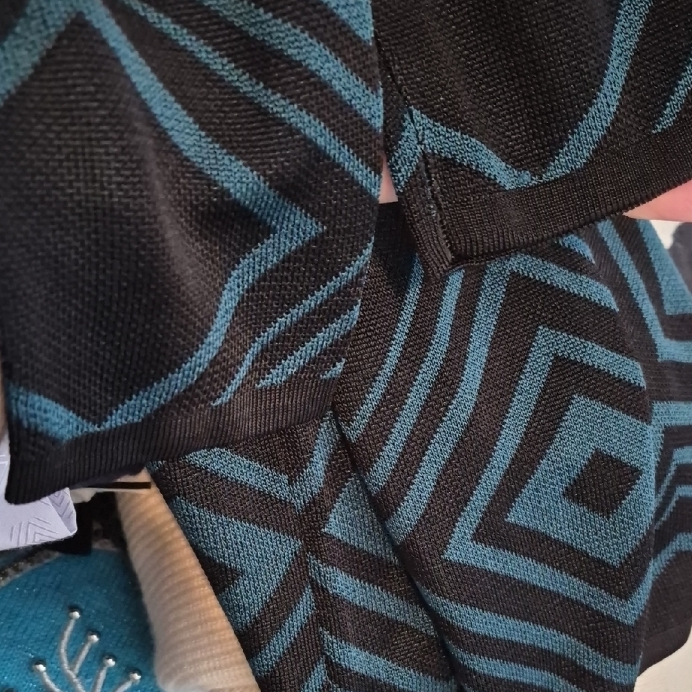 Trina Turk Black and Teal Geometric Long Sleeve Dress - Picture 6 of 6